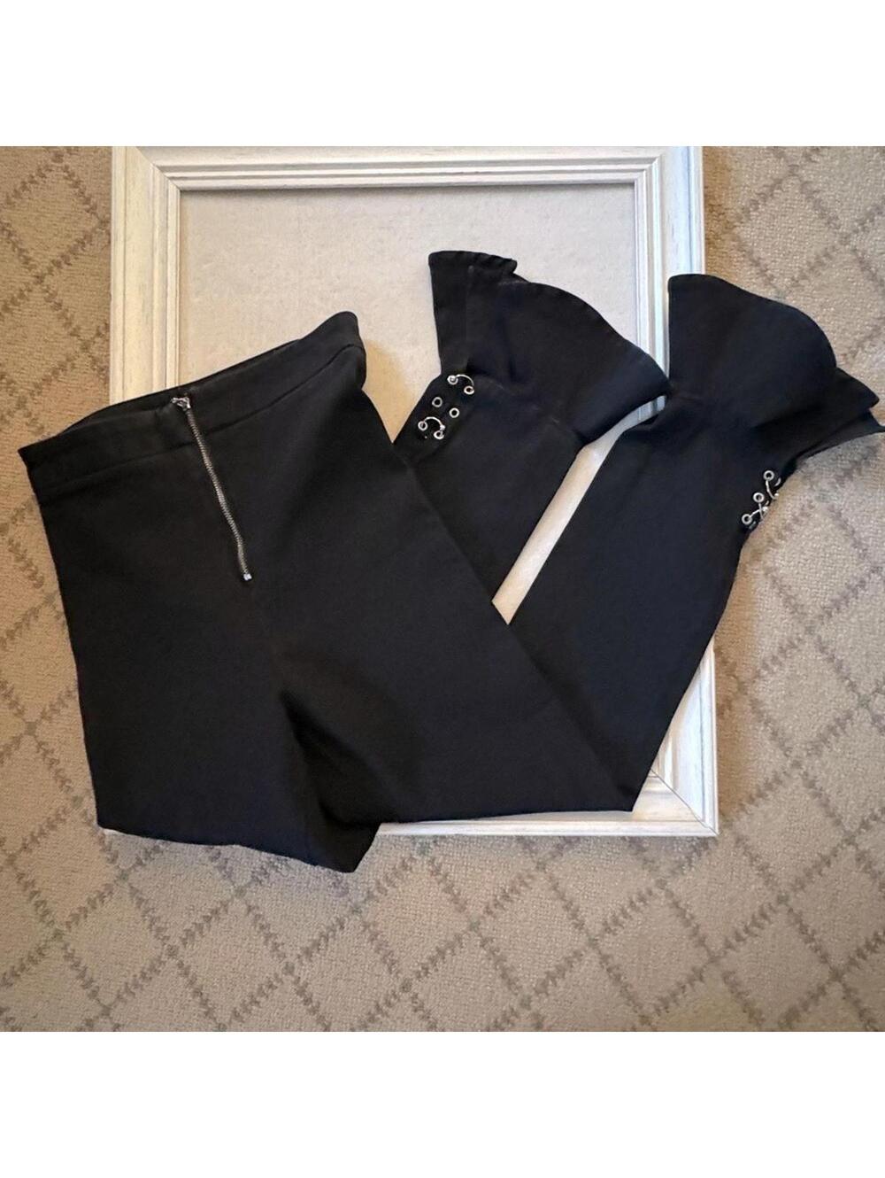 Zara Premium Denim Black Flamingo jeans with ruffle bottom 4 NWOT